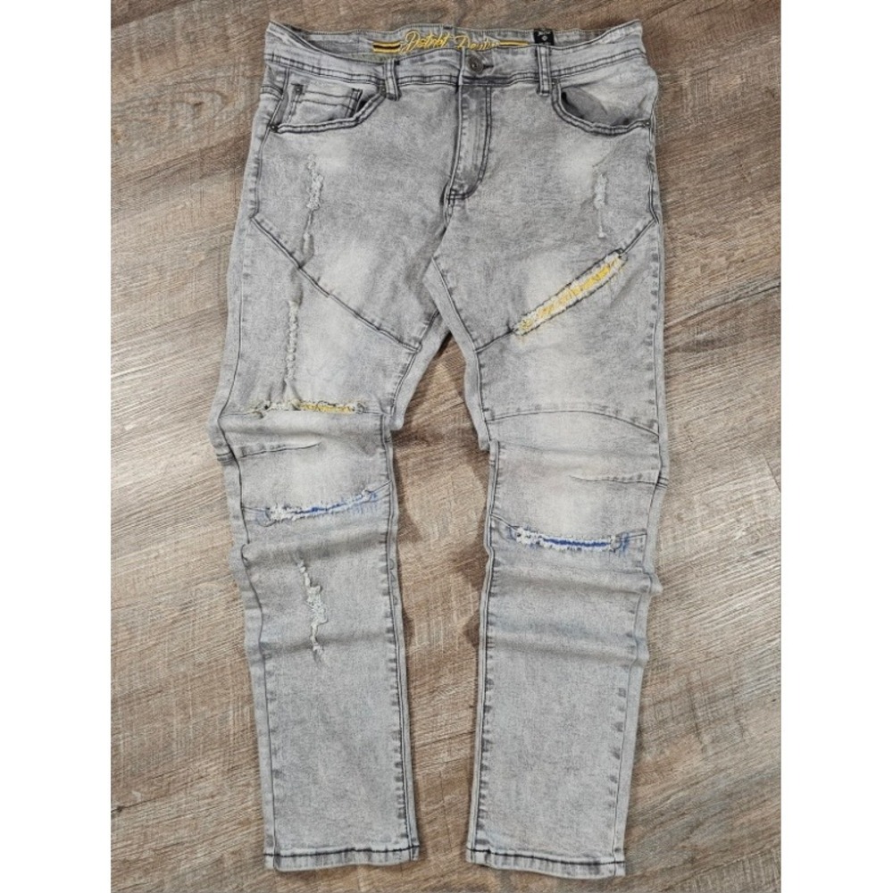 8IGHTH/DSTRKT Distrikt Denim Mens Moto Distressed Acid Wash Gray Jeans 36x32